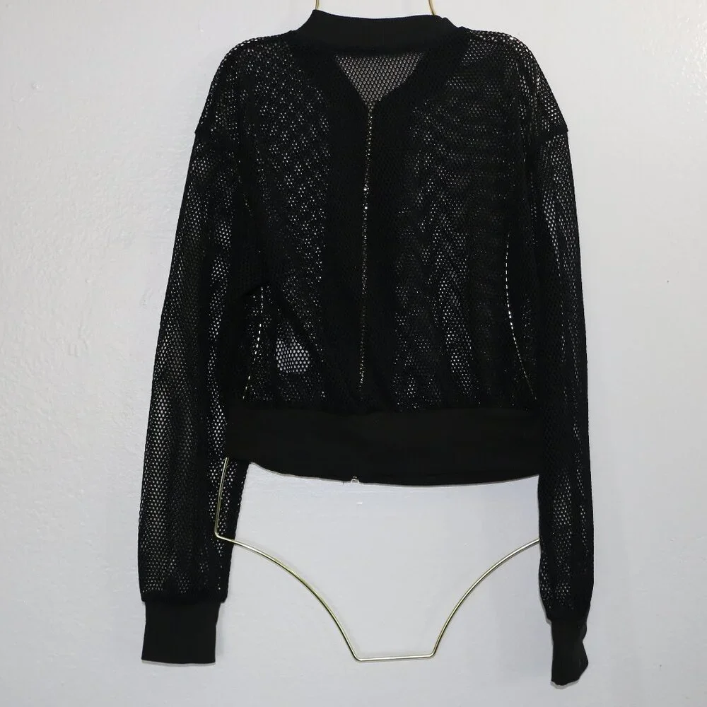 SHEIN Essence Zip-Up Mesh Bomber Jacket – Black 🖤 - Picture 2 of 6
